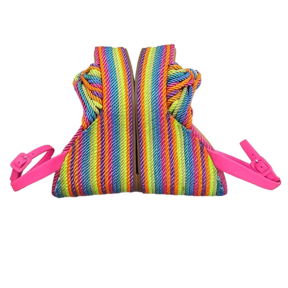 Gianni Bini Wedge Platform Sandal Women's Size 6 Leena Rainbow Cord Striped NEW - Picture 4 of 13